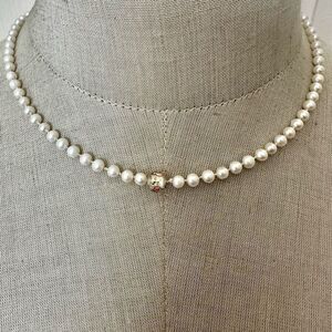 Pearl glass bead sterling silver clasp necklace